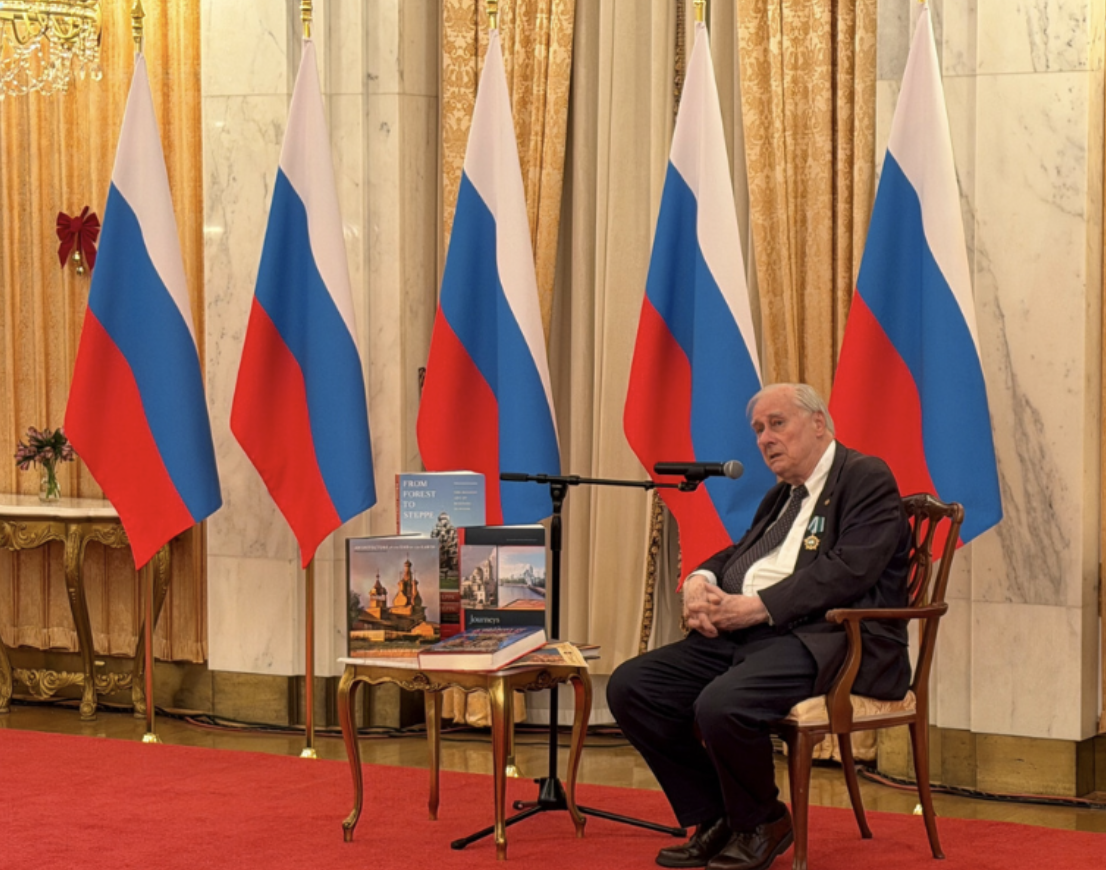 Professor Brumfield with a display of books and A History of Russian Architecture, a New York Times Notable Book of the Year, 1993. 
