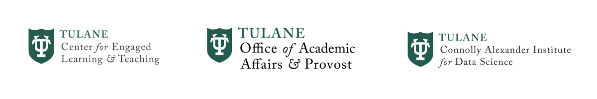 Three Tulane University logos: Center for Engaged Learning, Academic Affairs, and Data Science.